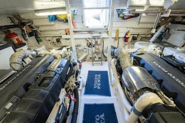 My Reality Yacht Photos Pics Engine room of 2012 Neptunus 62 Flybridge yacht with Volvo Penta engines.