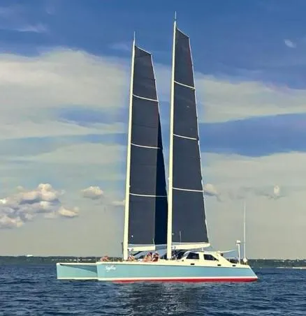 Saphira Yacht Photos Pics Sailing catamaran Chris White Atlantic 70 "SAPHIRA" on open water, 2018 model.