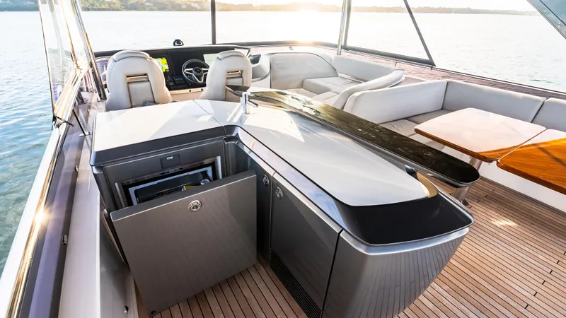 Stella Maris Yacht Photos Pics Luxurious 2022 Princess Y72 Motor Yacht interior with modern seating and sleek design.