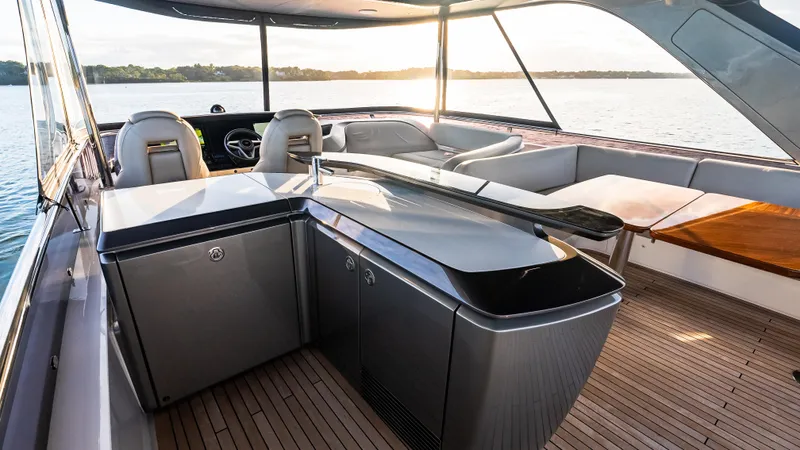 Stella Maris Yacht Photos Pics Luxurious 2022 Princess Y72 Motor Yacht interior with sleek design and spacious seating.