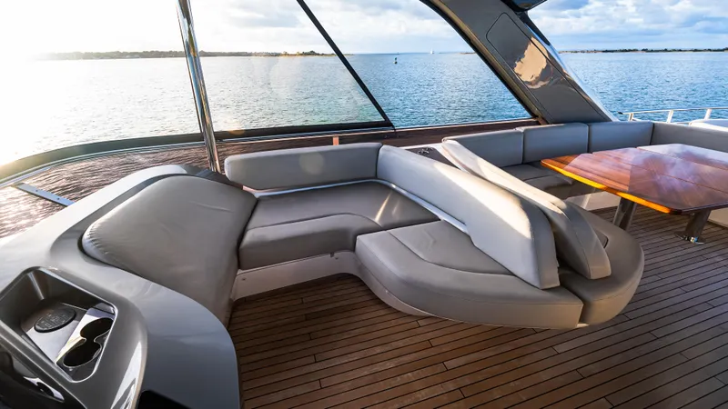 Stella Maris Yacht Photos Pics Luxurious seating area on 2022 Princess Y72 Motor Yacht with ocean view.