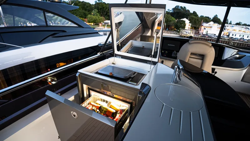 Stella Maris Yacht Photos Pics 2022 Princess Y72 Motor Yacht with open outdoor kitchen and refrigerator.