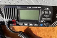 VHF marine radio IC-M423G on 2007 Azimut 68E yacht dashboard.