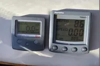 Boat navigation instruments on a 2007 Azimut 68E, displaying depth and speed readings.