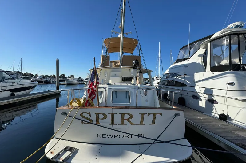  Yacht Photos Pics 2000 Pacific Seacraft 38T Fast Trawler docked in Newport, RI marina.