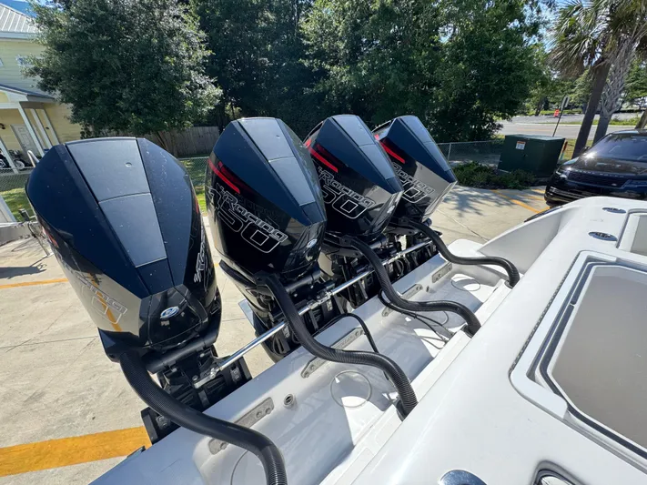  Yacht Photos Pics Four powerful outboard engines on a 2020 Invincible 39 Open Fisherman boat.