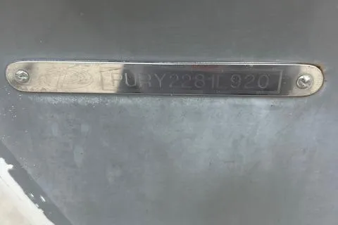  Yacht Photos Pics 2020 Pursuit OS 325 Offshore metal identification plate on a boat hull.