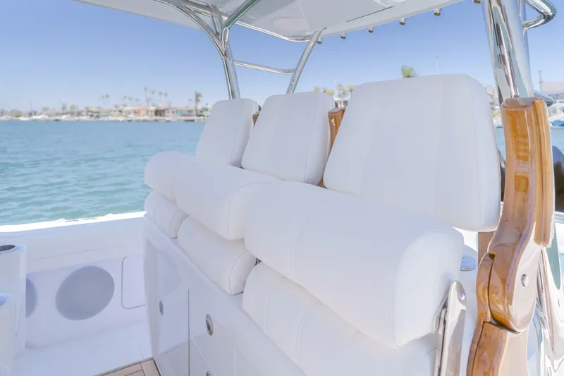  Yacht Photos Pics Luxurious seating on 2026 Mag Bay 43 Center Console boat, with ocean view.