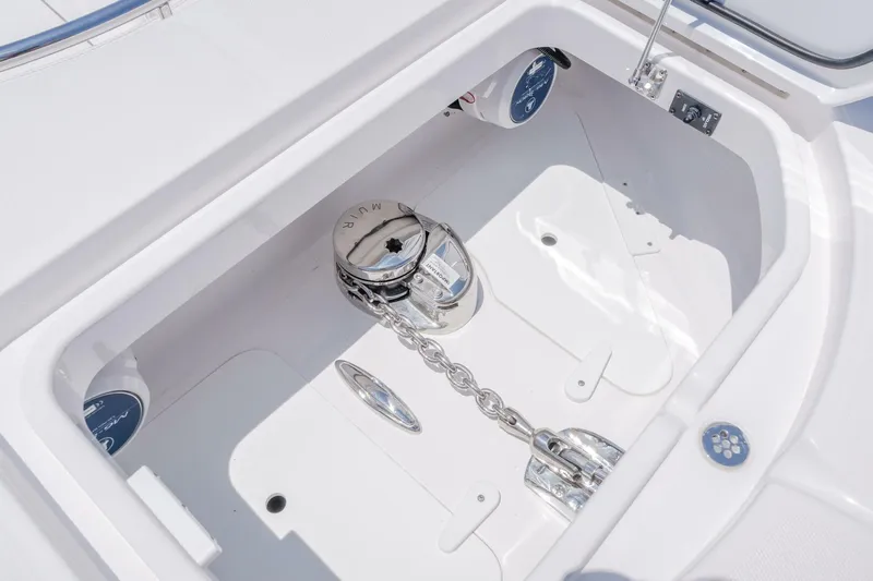  Yacht Photos Pics 2026 Mag Bay 43 Center Console anchor compartment with chain and winch system.