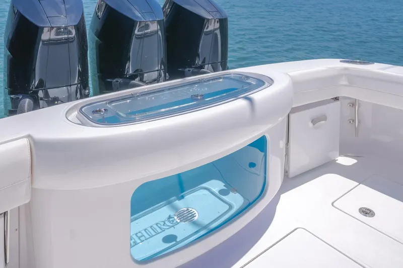  Yacht Photos Pics 2026 Mag Bay 43 Center Console boat with triple engines and sleek deck design.