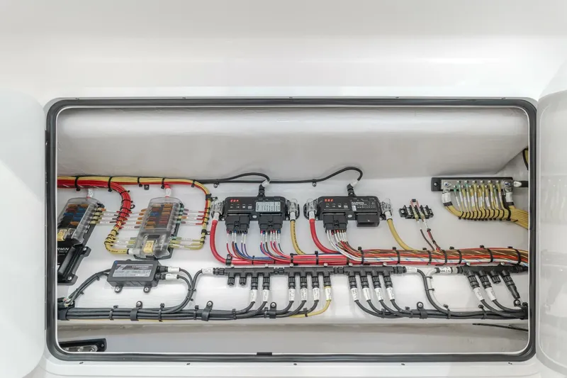  Yacht Photos Pics Electrical wiring system inside 2026 Mag Bay 43 Center Console boat.