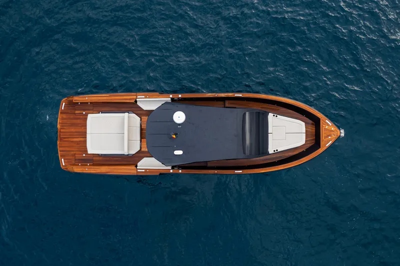 Maxim Yachts | Max43 Comfort Yacht Photos Pics Aerial view of 2025 Maxim Yachts 43 on deep blue water.