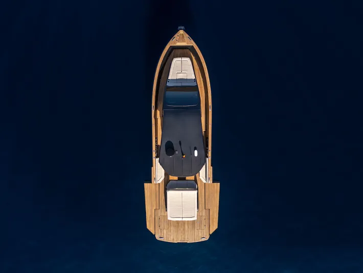 Maxim Yachts | Max43 Comfort Yacht Photos Pics Aerial view of 2025 Maxim Yachts 43 on deep blue water.