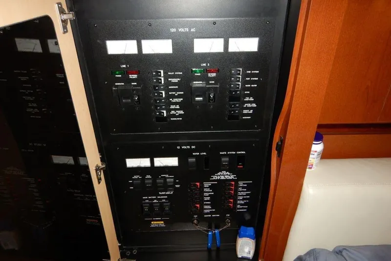  Yacht Photos Pics Electrical panel inside a 2008 Sea Ray 40 Sundancer yacht cabin.