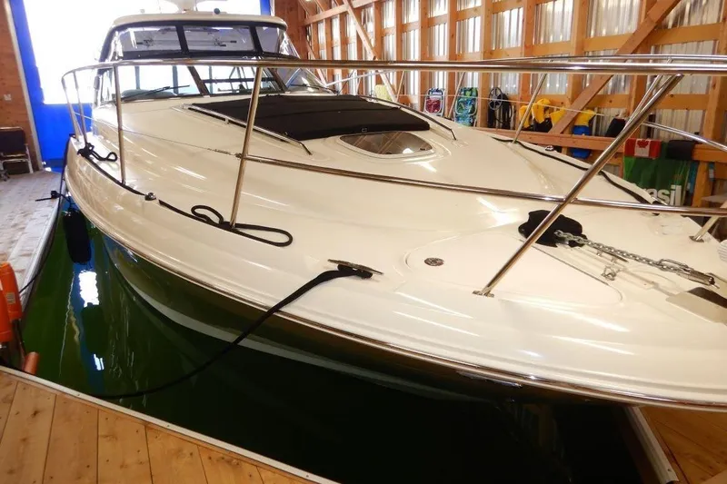  Yacht Photos Pics 2008 Sea Ray 40 Sundancer yacht docked indoors, showcasing sleek design and polished finish.