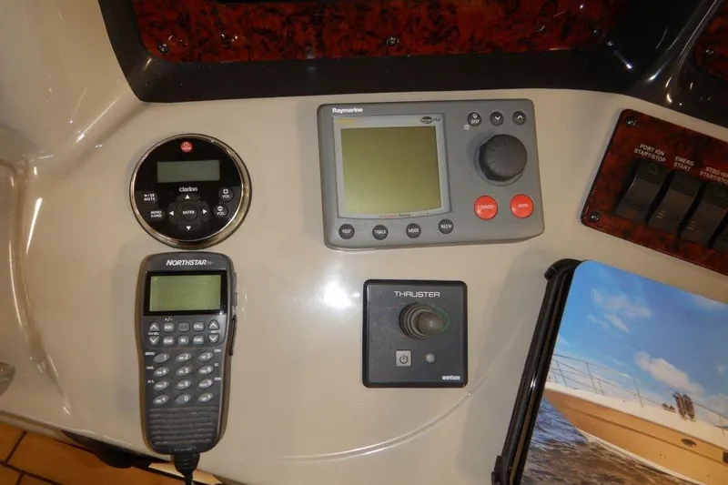  Yacht Photos Pics Control panel of a 2008 Sea Ray 40 Sundancer with navigation and communication devices.