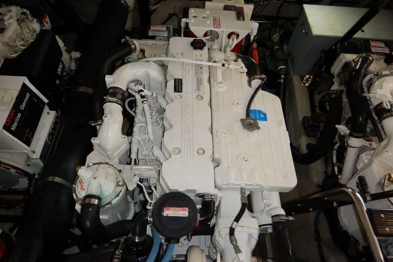  Yacht Photos Pics Engine room of a 2008 Sea Ray 40 Sundancer with visible marine generator.