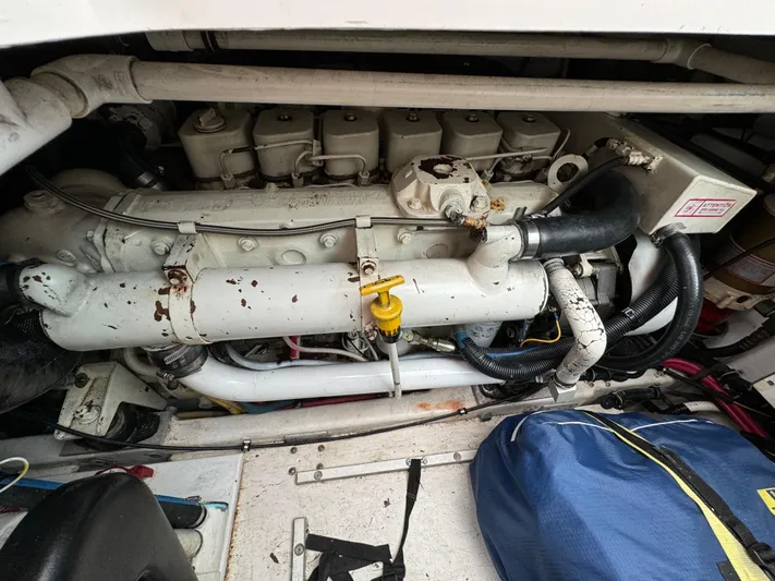 Vixen Yacht Photos Pics Engine compartment of a 2002 Tiara Yachts 3500 Express boat.