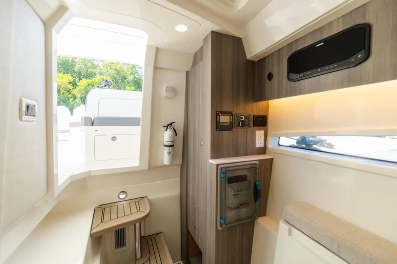  Yacht Photos Pics 2024 World Cat 400 DC-X interior cabin with modern amenities and sleek design.