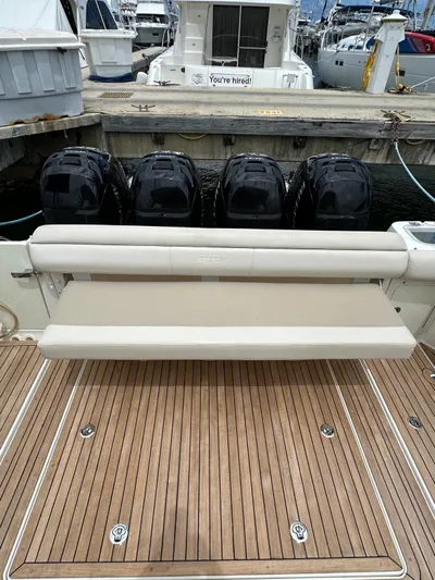  Yacht Photos Pics Boston Whaler 420 Outrage 2015 with quad engines and teak deck at marina.