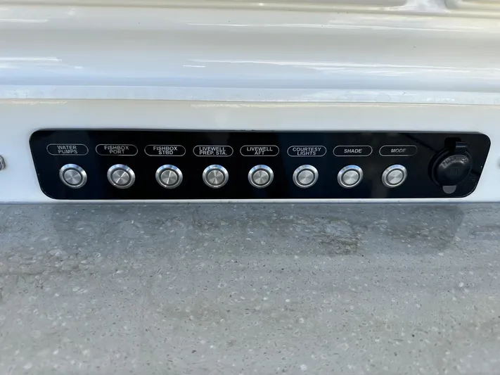  Yacht Photos Pics Control panel on a 2015 Boston Whaler 420 Outrage boat.