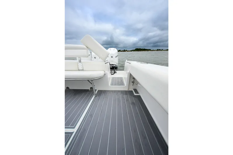 Comeback Yacht Photos Pics 2008 Venture 39 Cuddy boat interior with sleek seating and ocean view.