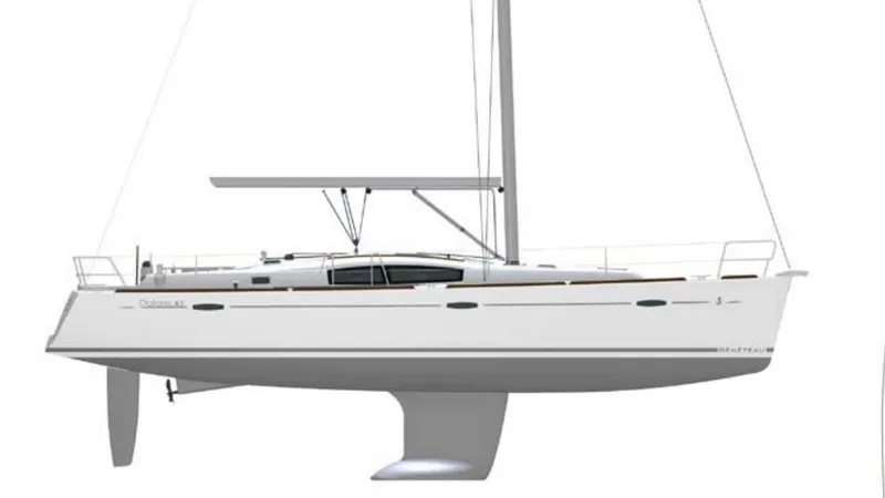 1702 Yacht Photos Pics 2010 Beneteau Oceanis 43 sailboat, side view, white hull, sleek design.