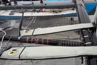 Catamaran deck with netting and padded beams, GC 32 model, 2012.