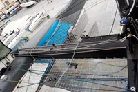 Sailing catamaran deck with rigging and netting, GC 32 model, 2012.