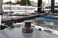 Sailing yacht deck with winch, GC 32 model, 2012, docked at marina.