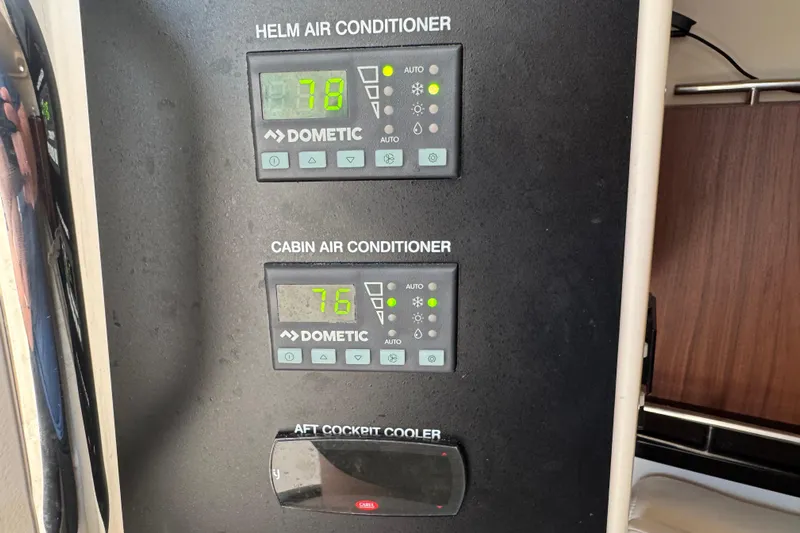 Texas Crewed Yacht Photos Pics 2024 Grady-White Freedom 335 air conditioning controls display.