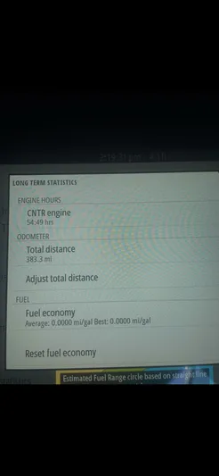  Yacht Photos Pics Display screen showing long-term statistics for 2023 Sea Ray 280 SLX boat.