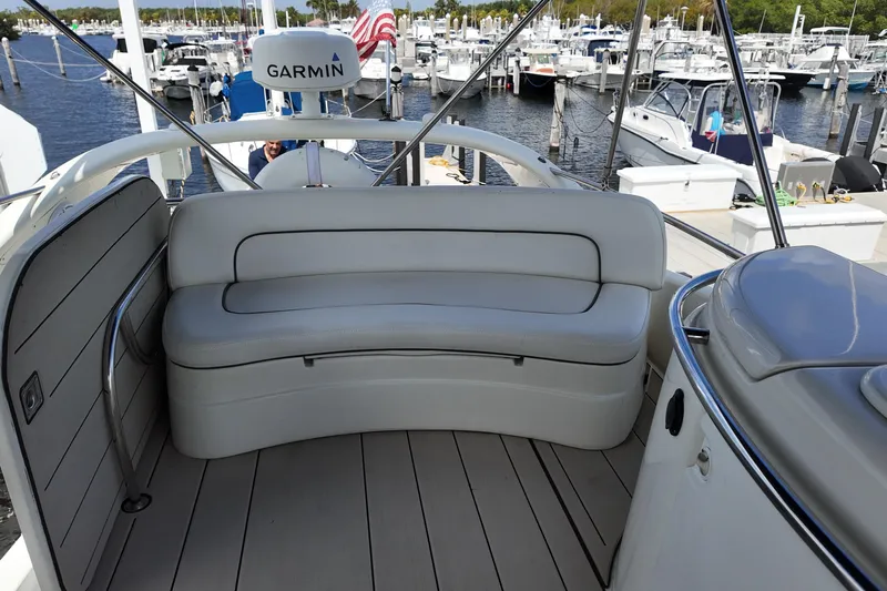  Yacht Photos Pics Luxury seating on 2007 Cranchi Atlantique 40 yacht, docked at marina.