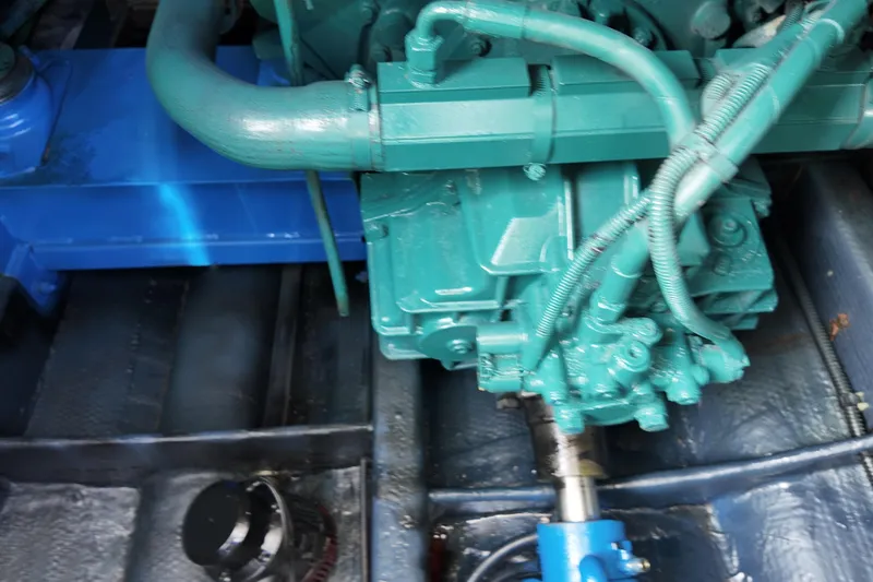  Yacht Photos Pics Engine compartment of 2007 Cranchi Atlantique 40 yacht, showcasing mechanical components.