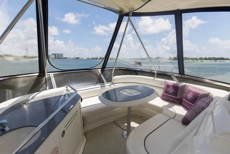 Reel Destiny Yacht Photos Pics Luxurious 2007 Sea Ray 52 Sedan Bridge interior with scenic water views.