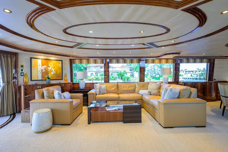 Remy Roo Yacht Photos Pics Luxurious interior of 2014 Westport 112 yacht with elegant seating and decor.