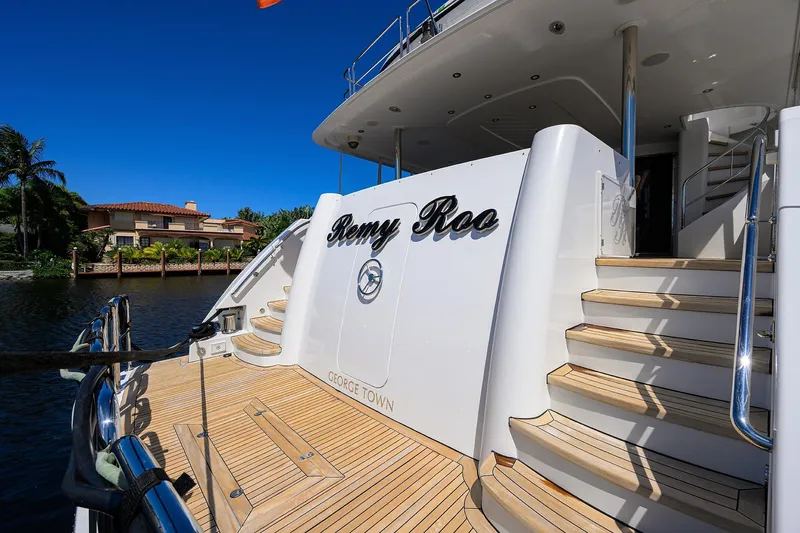 Remy Roo Yacht Photos Pics Luxury yacht "Remy Roo," Westport 112, 2014 model, docked in a scenic waterfront setting.