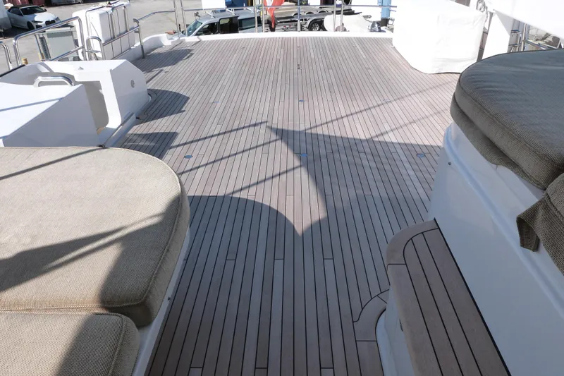 Remy Roo Yacht Photos Pics Spacious deck of 2014 Westport 112 yacht with cushioned seating.