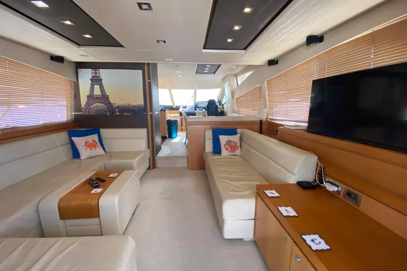 Nm01655 Yacht Photos Pics Luxurious interior of 2011 Sunseeker Manhattan 63 yacht with modern decor and comfortable seating.