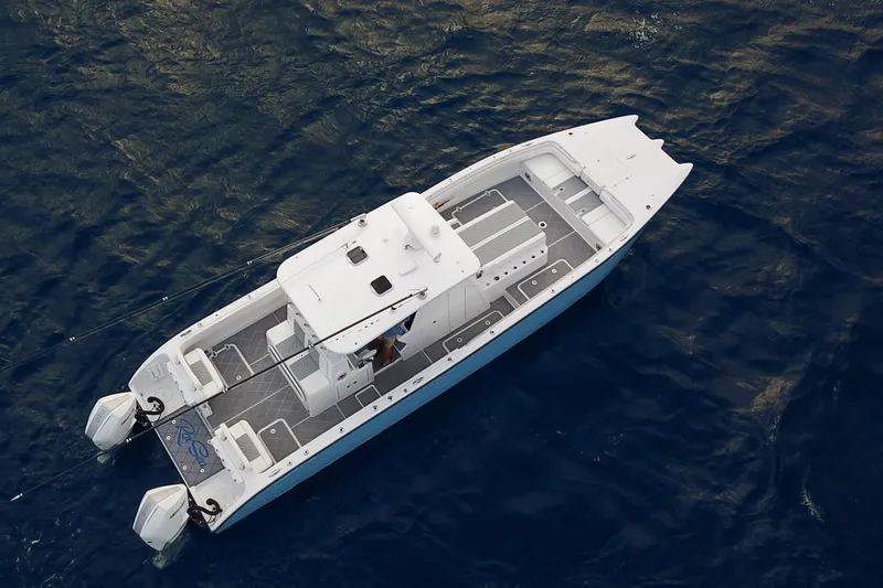  Yacht Photos Pics Aerial view of 2022 Insetta 35IFC boat on open water.