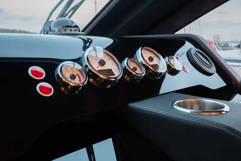 Curly Yacht Photos Pics Dashboard of 2021 Cranchi E52S yacht with gauges and controls.