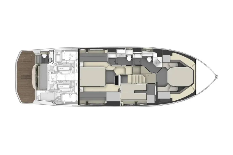 Curly Yacht Photos Pics Top view layout of 2021 Cranchi E52S yacht interior design.