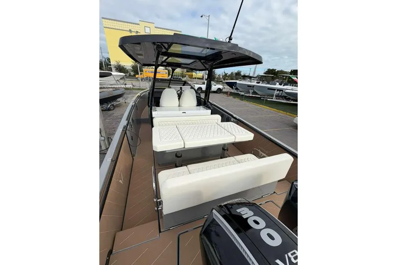 Virtue Yacht Photos Pics Luxury 2026 Virtue V10 boat with sleek seating and powerful engine.