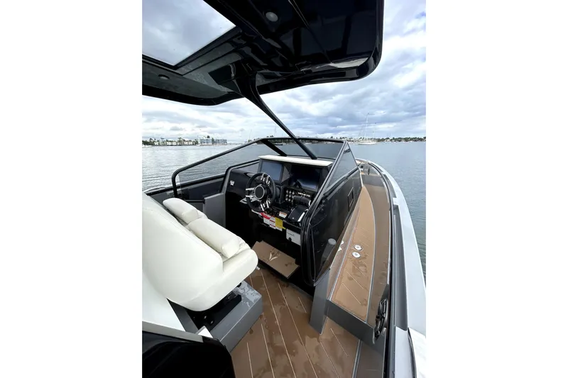 Virtue Yacht Photos Pics Luxurious 2026 Virtue V10 boat interior with sleek design and modern controls.