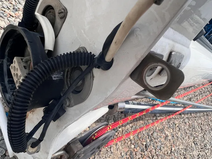 Sv Mototi Yacht Photos Pics Close-up of Nautor Swan 46 sailboat rigging and hardware, 1991 model.