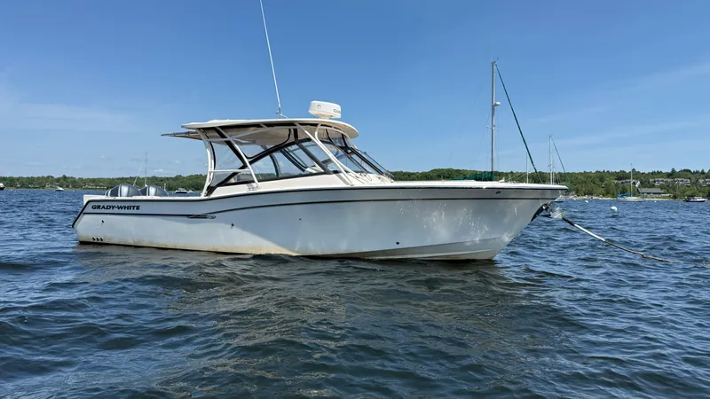 Aletha P Llc Yacht Photos Pics 2016 Grady-White Freedom 307 boat on calm water under clear blue sky.