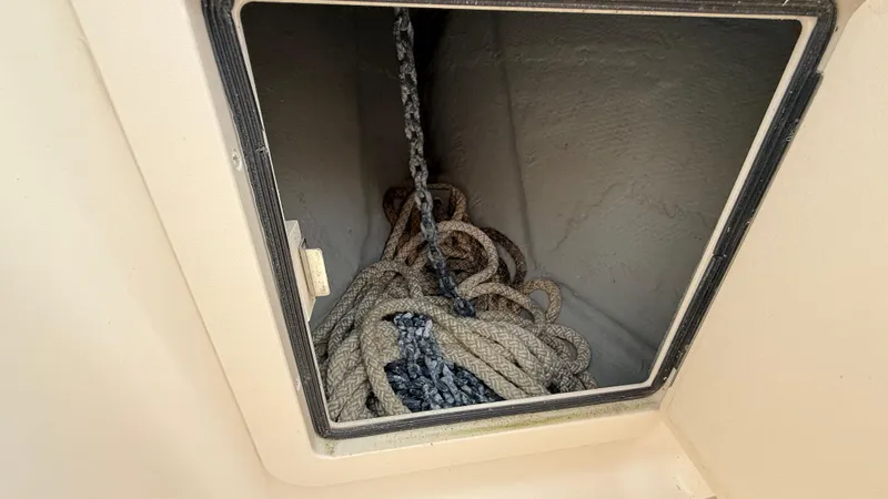 Aletha P Llc Yacht Photos Pics Storage compartment with ropes on a 2016 Grady-White Freedom 307 boat.