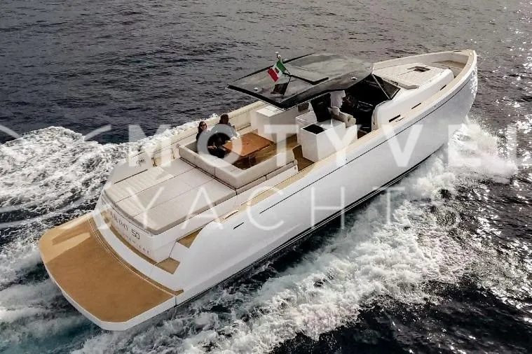  Yacht Photos Pics 2023 Pardo Yachts 50 cruising on open water, featuring sleek design and spacious deck.