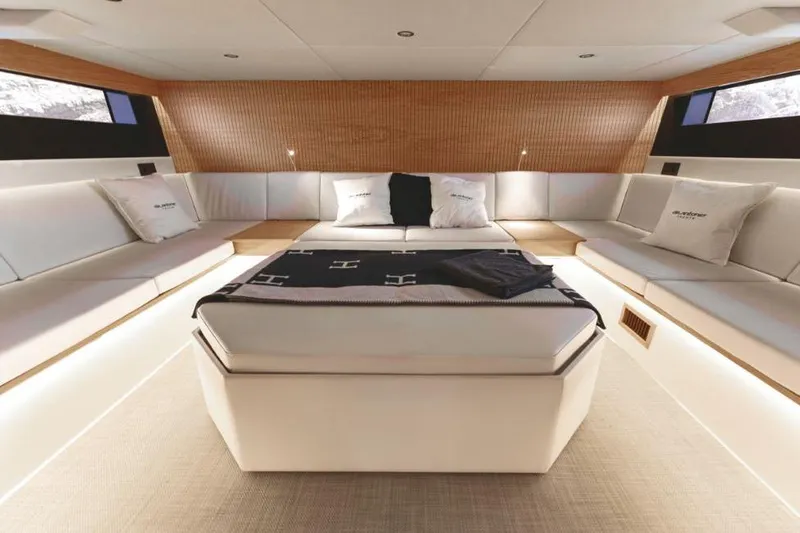  Yacht Photos Pics Luxurious interior of 2025 De Antonio Yachts D50, featuring elegant seating and modern design.