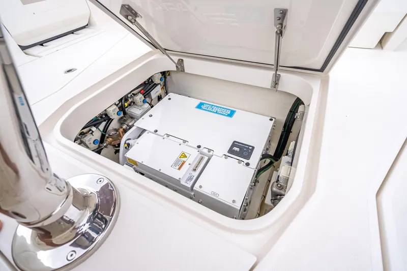  Yacht Photos Pics 2024 SeaVee 420Z boat engine compartment with advanced electrical system.